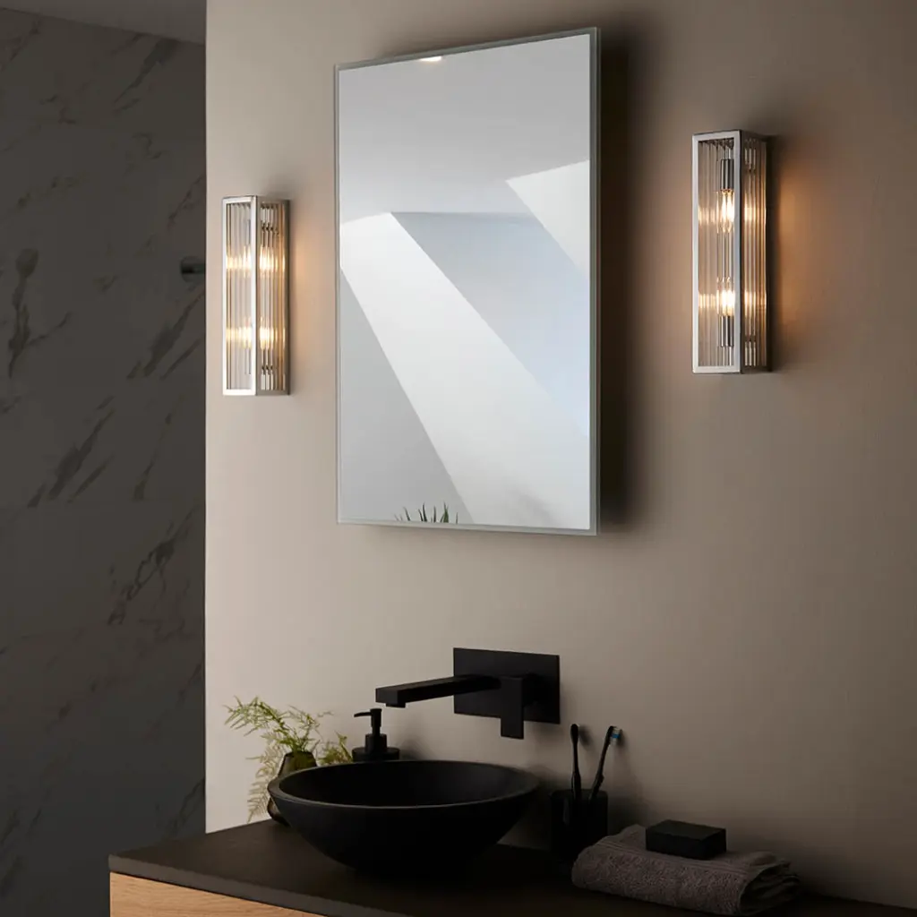 Newham 2 Light Chrome Wall Light & Ribbed Glass IP44
