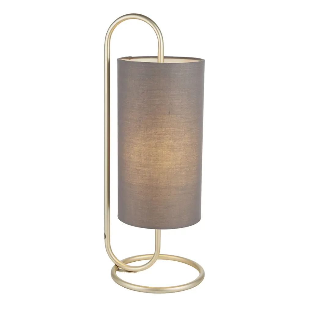 Klip Antique Brass Oval Table Lamp with Grey Shade