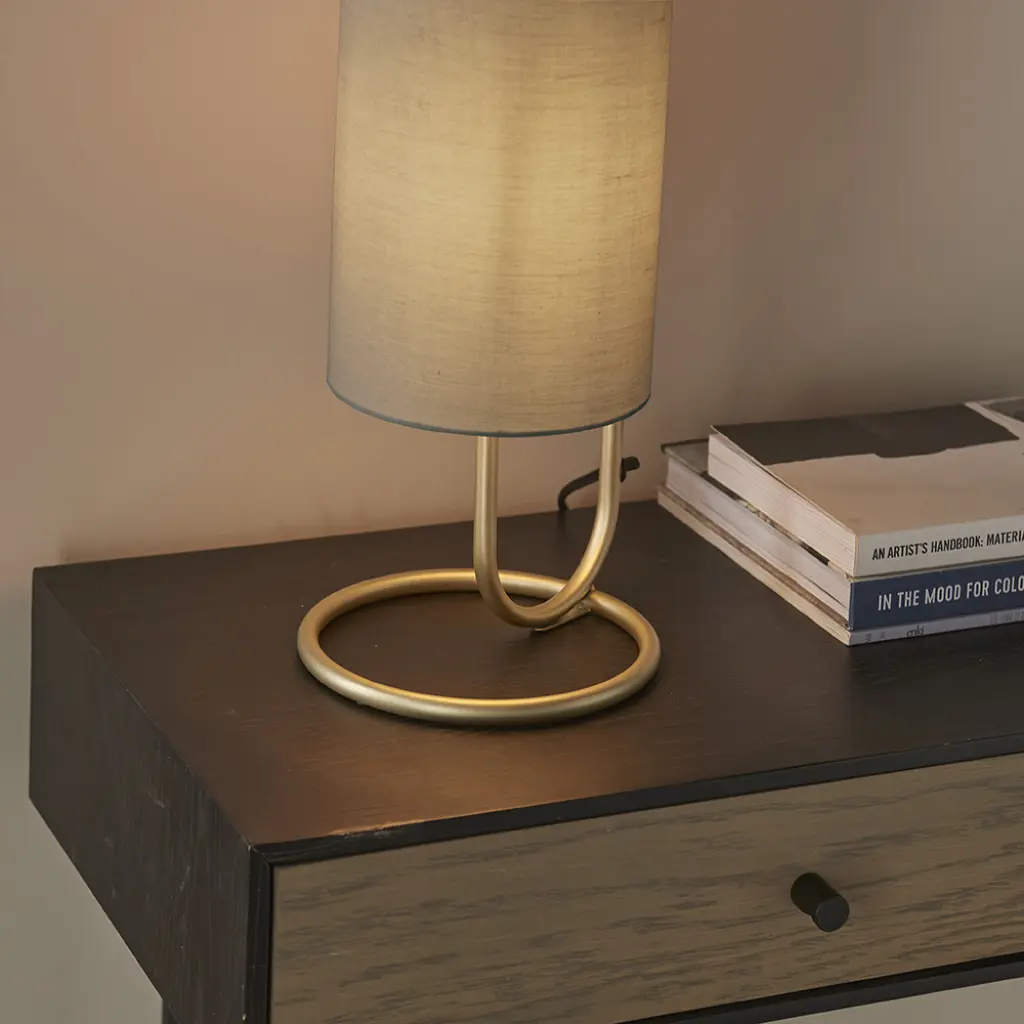 Klip Antique Brass Oval Table Lamp with Grey Shade