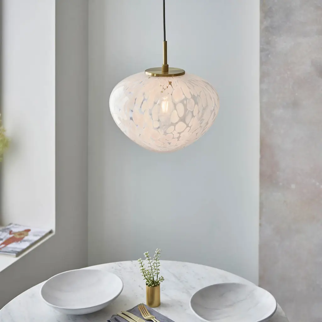 Mali Satin Brass Pendant with Confetti Glass