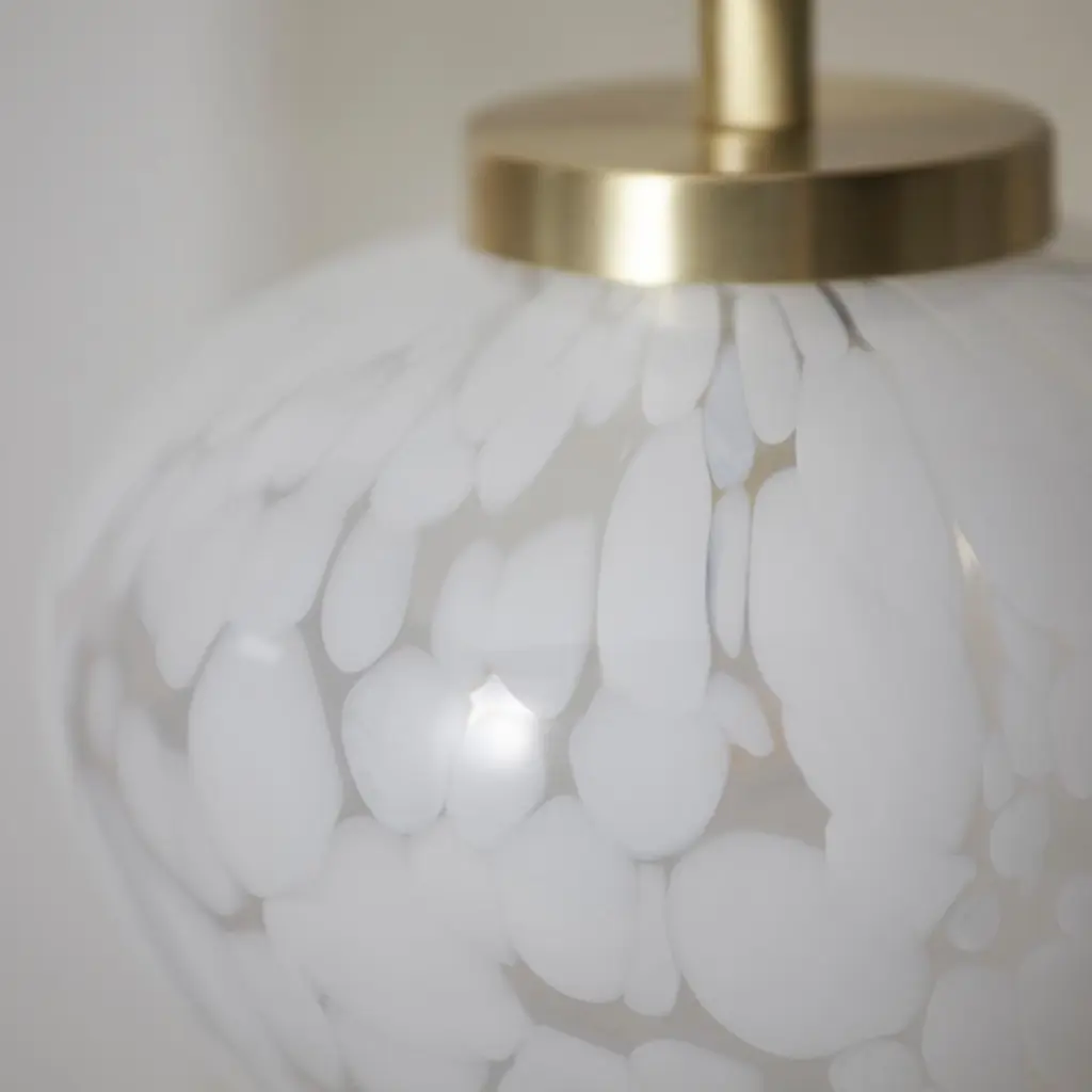 Mali Satin Brass Table Lamp with a Coneftti Glass Shade