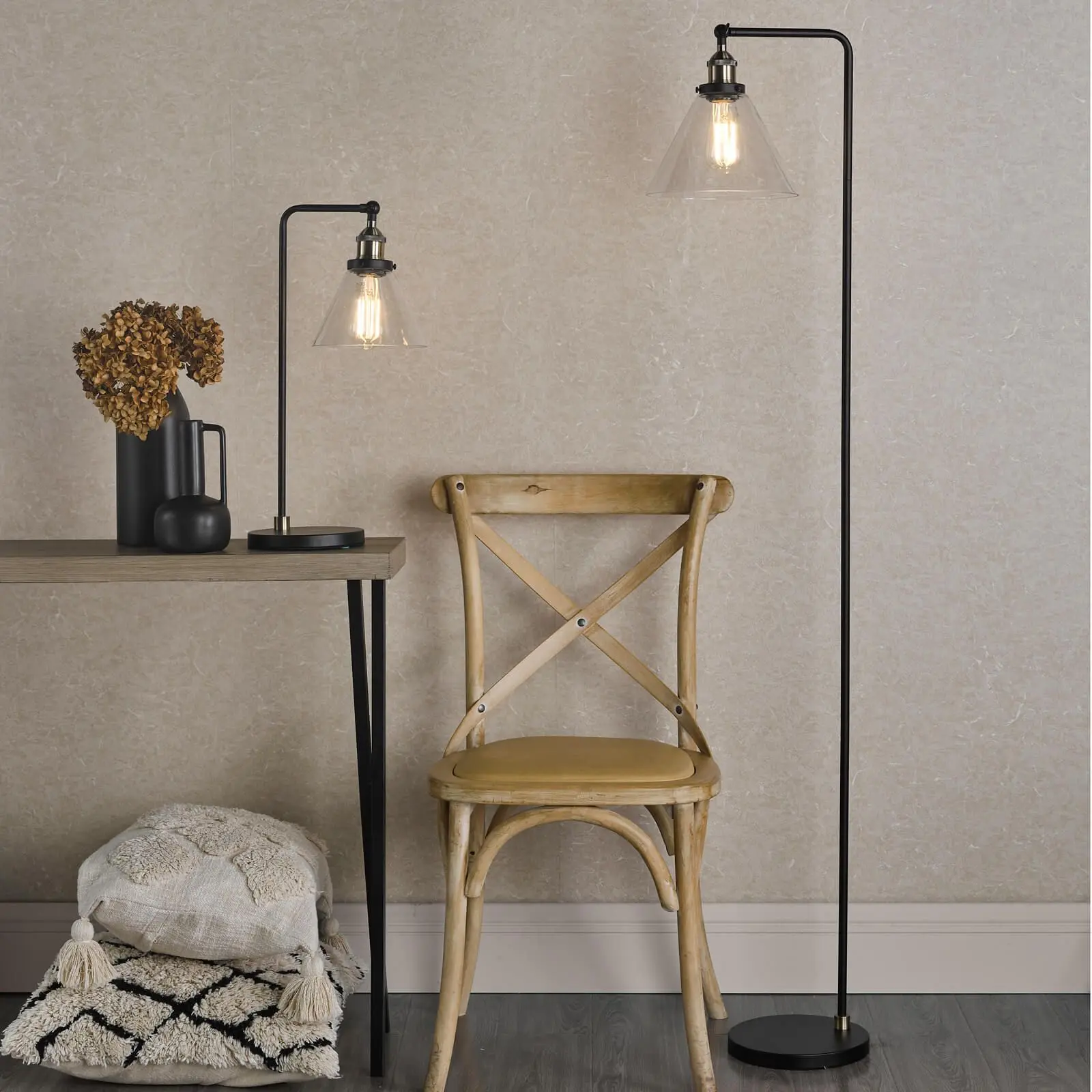 Ray Antique Brass & Glass Floor Lamp
