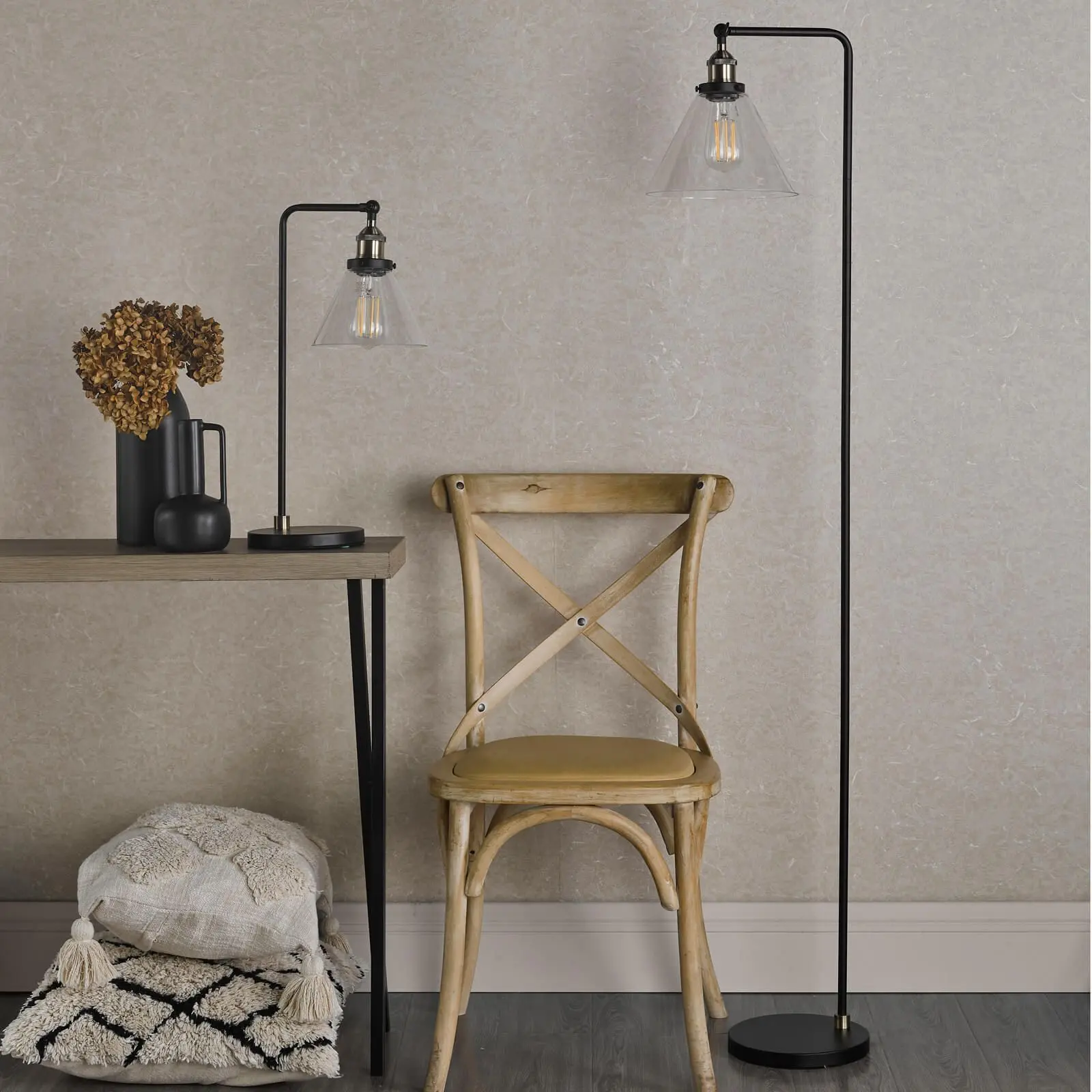 Ray Antique Brass & Glass Floor Lamp