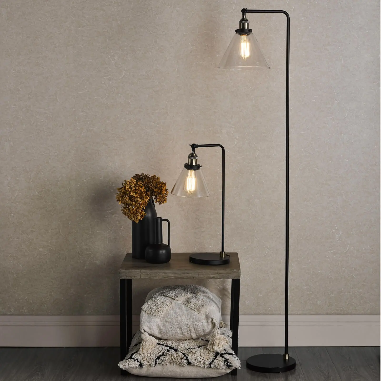 Ray Antique Brass & Glass Floor Lamp
