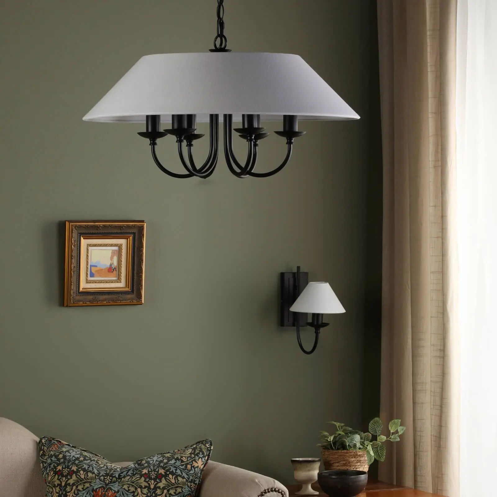 Sivan 6 Light Matt Black Pendant C/W Shade