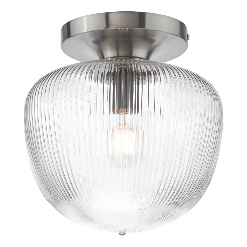 Abrielle Semi Flush Light in Polished Nickel C/W Clear Ribbed Glass