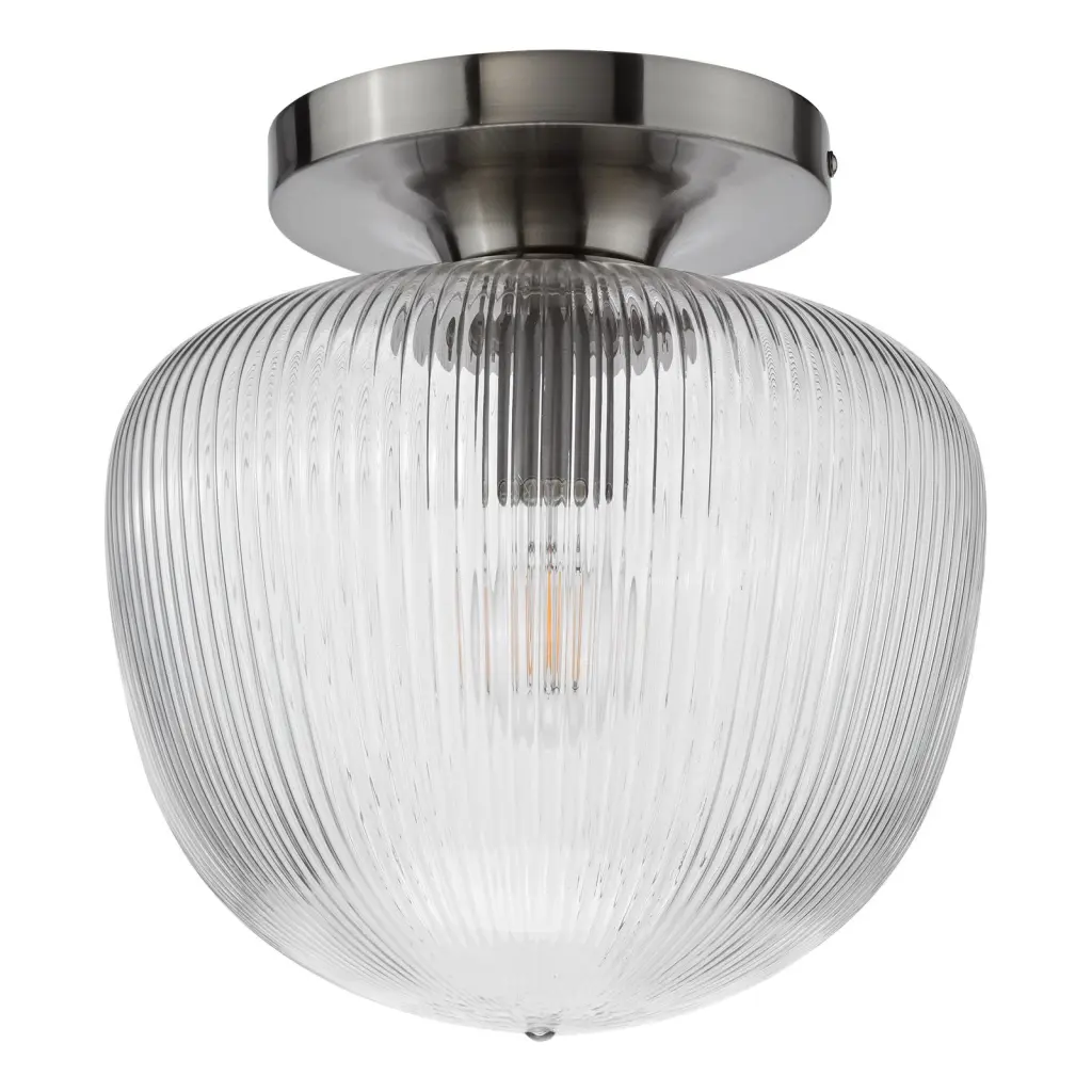 Abrielle Semi Flush Light in Polished Nickel C/W Clear Ribbed Glass