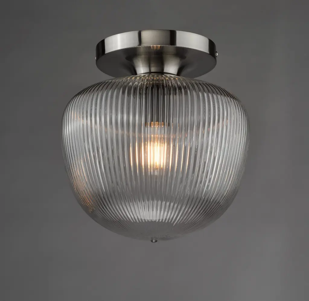 Abrielle Semi Flush Light in Polished Nickel C/W Clear Ribbed Glass