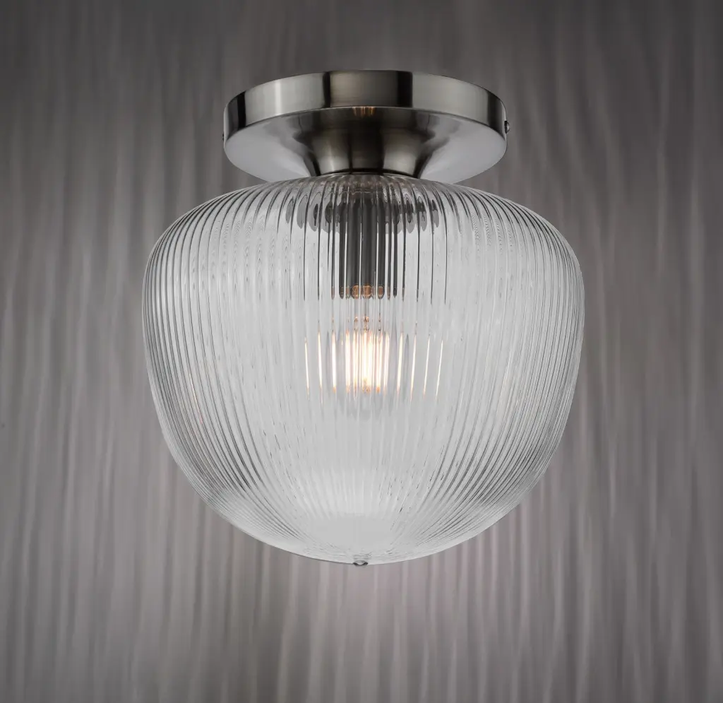 Abrielle Semi Flush Light in Polished Nickel C/W Clear Ribbed Glass