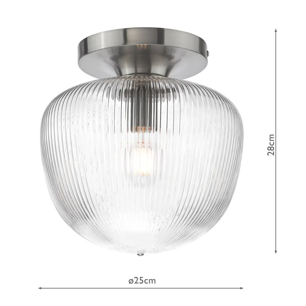 Abrielle Semi Flush Light in Polished Nickel C/W Clear Ribbed Glass