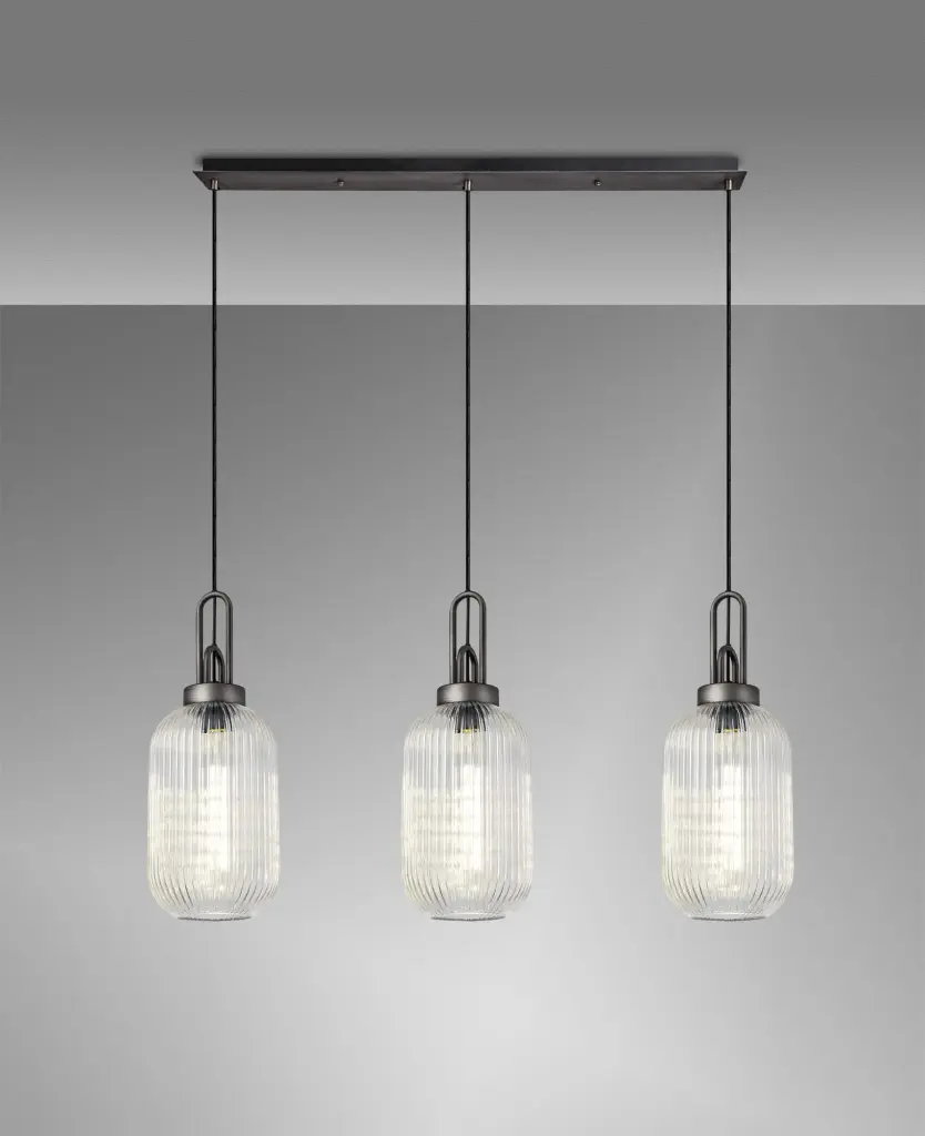 Meel 3 Light Aged Pewter Bar Pendant