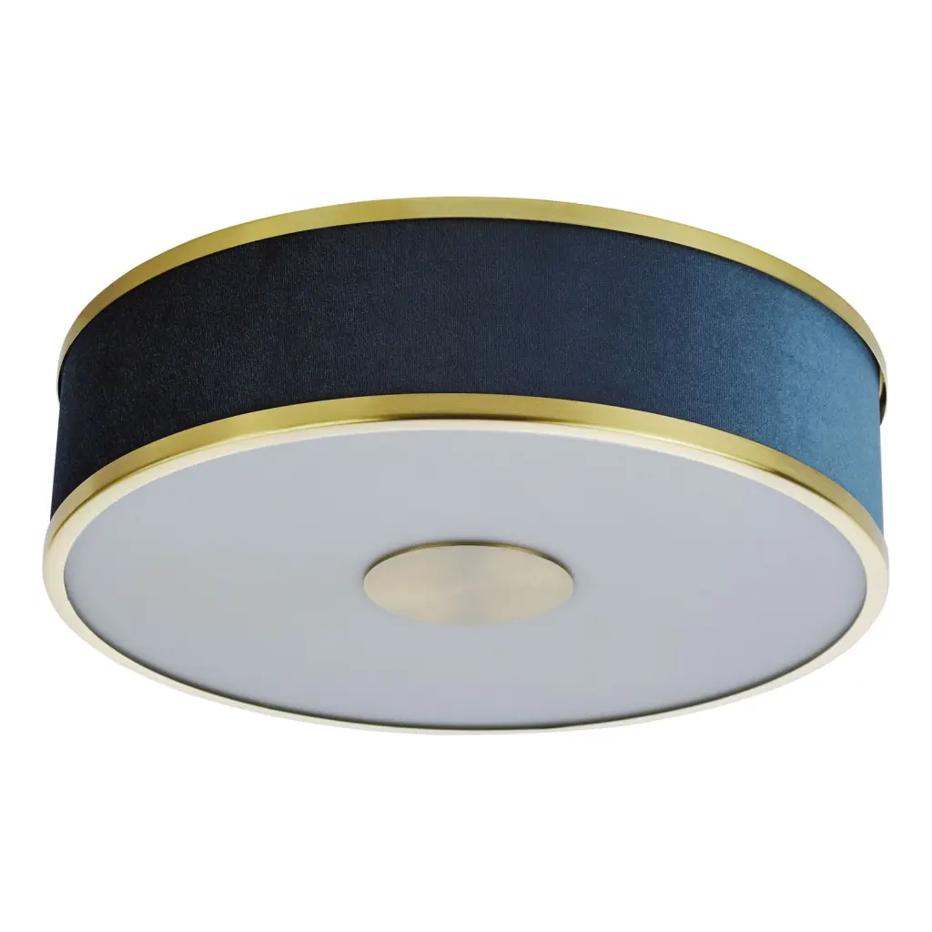 Alvaro Brushed Brass 3 Light Flush Fitting C/W Blue Shade