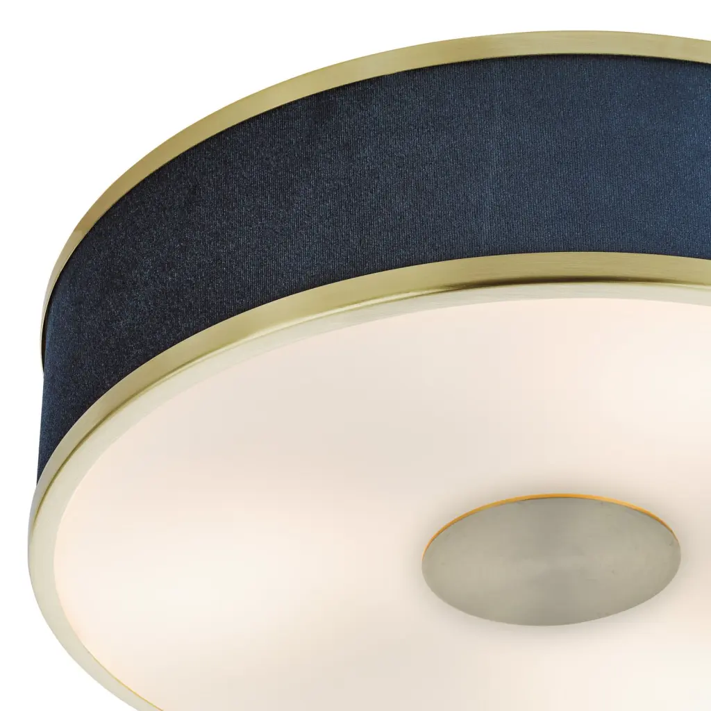 Alvaro Brushed Brass 3 Light Flush Fitting C/W Blue Shade