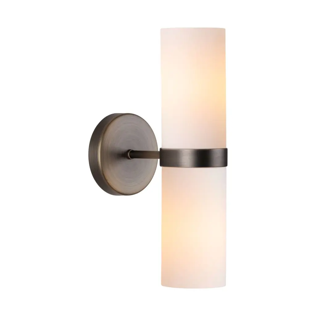 Anais 2 Light Opal Glass & Antique Brass Wall Light