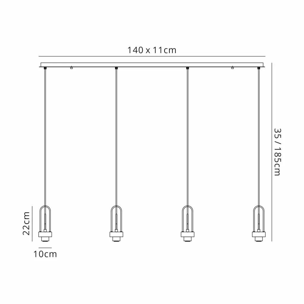 Meel 4 Light Brass Gold Bar Pendant