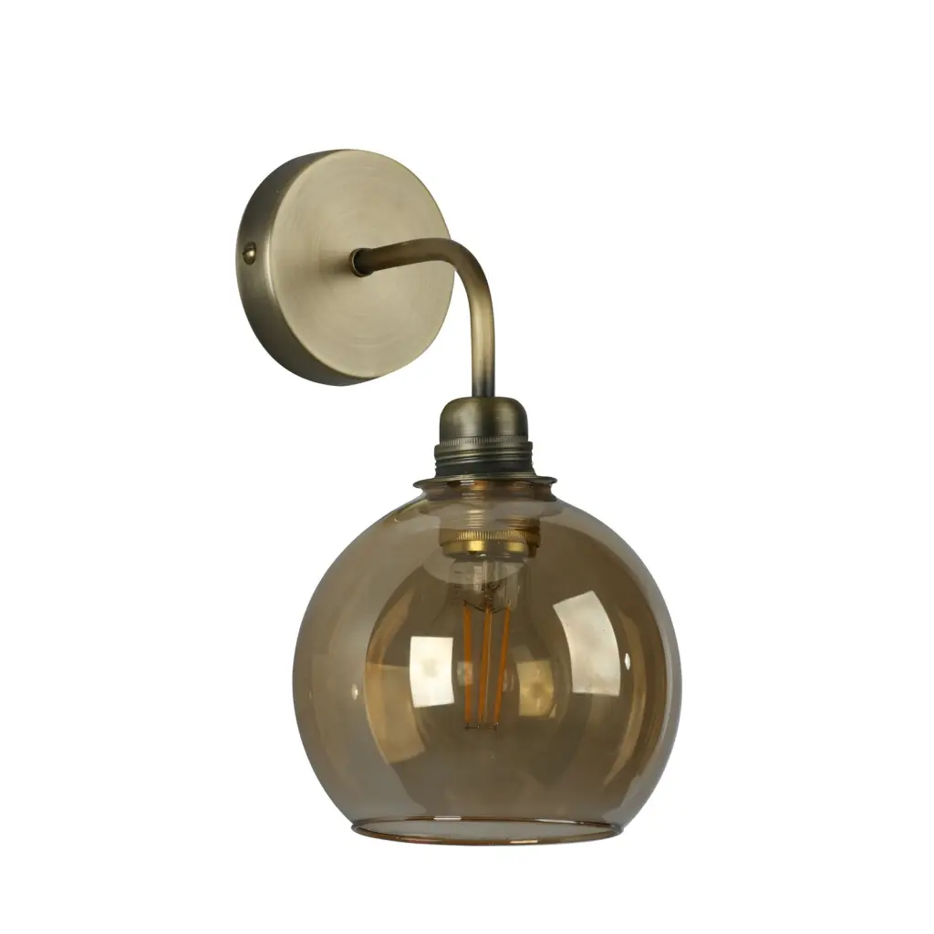 Apollo Antique Brass Wall Light with Amber Glass Shade