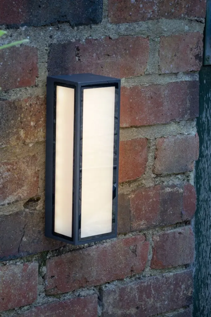 Arham Matt Grey Outdoor Wall Light with Frostred Glass