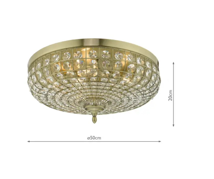 Asmara 5 Light Flush Antique Brass Crystal