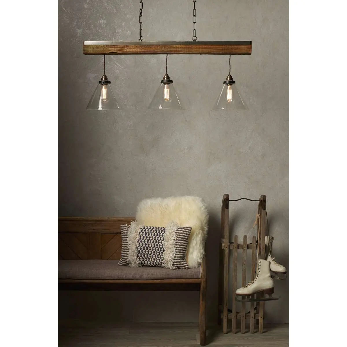 Aspen 3 Light Wood Beam Pendant