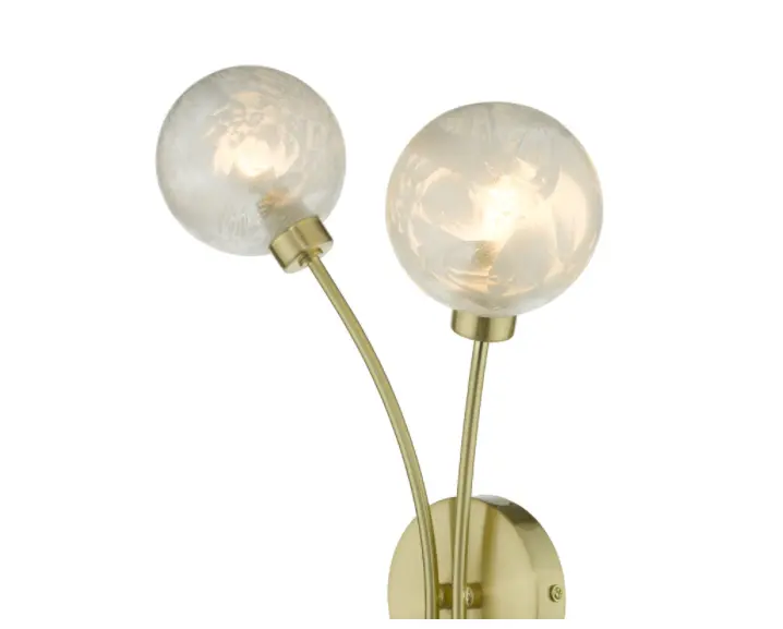 Avari 2 Light Wall Light Satin Brass Glass