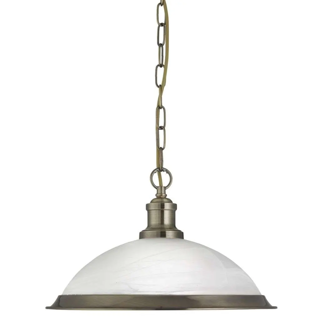 Bistro Antique Brass Pendant Light, Marble Glass Shade