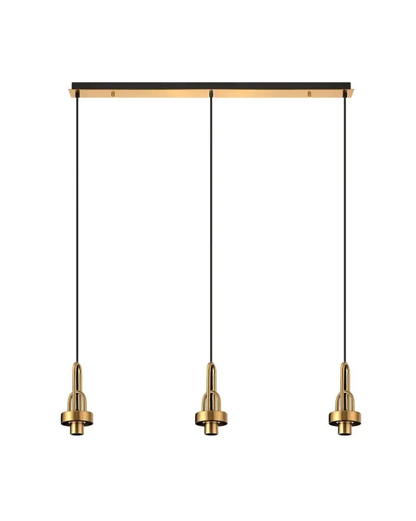 Meel 3 Light Brass Gold Bar Pendant