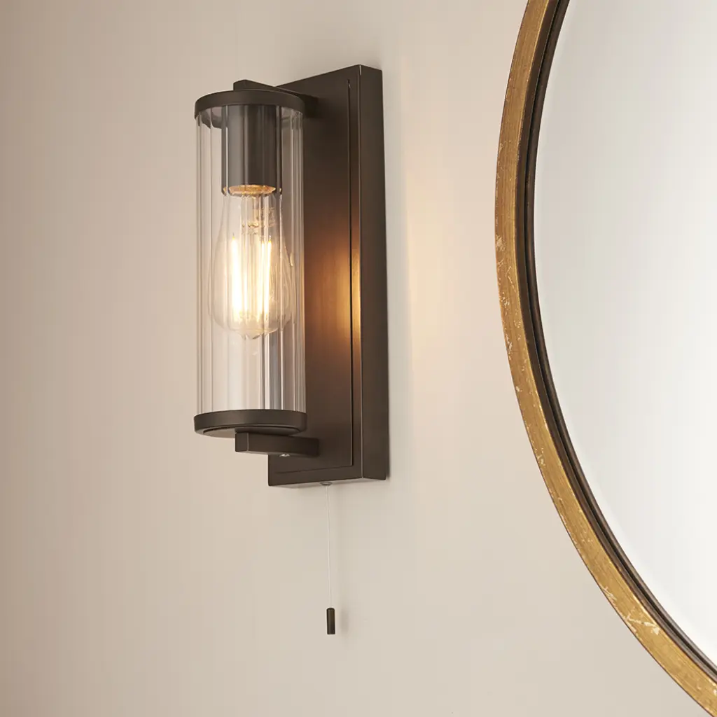 Piston Dark Bronze Wall Light with Ribbed Glass