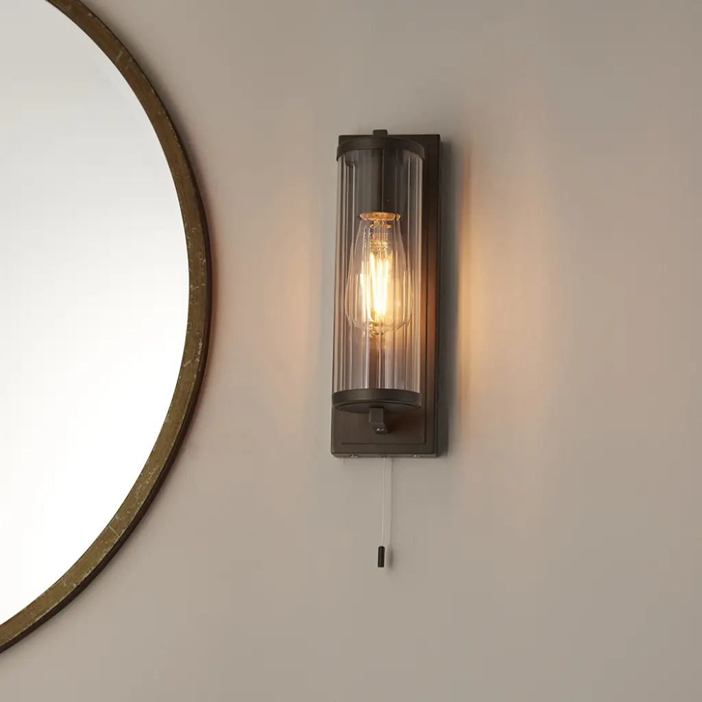 Piston Dark Bronze Wall Light with Ribbed Glass