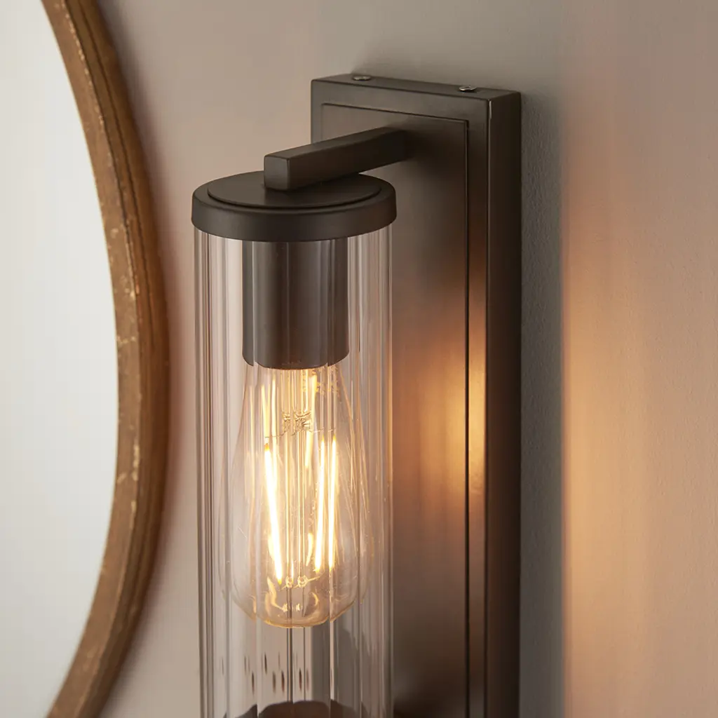 Piston Dark Bronze Wall Light with Ribbed Glass