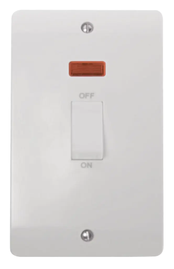 White 2 Gang Vertical Switch with Rocker & Neon