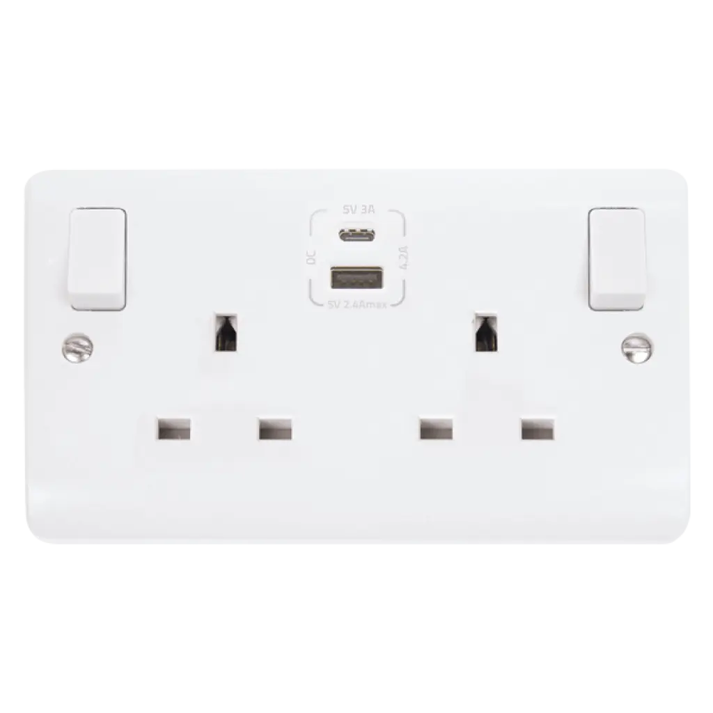 White 2Gang Socket with Twin Type A&C USB