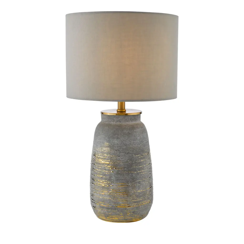 Creon Ceramic Grey & Brass Table Lamp C/W Shade