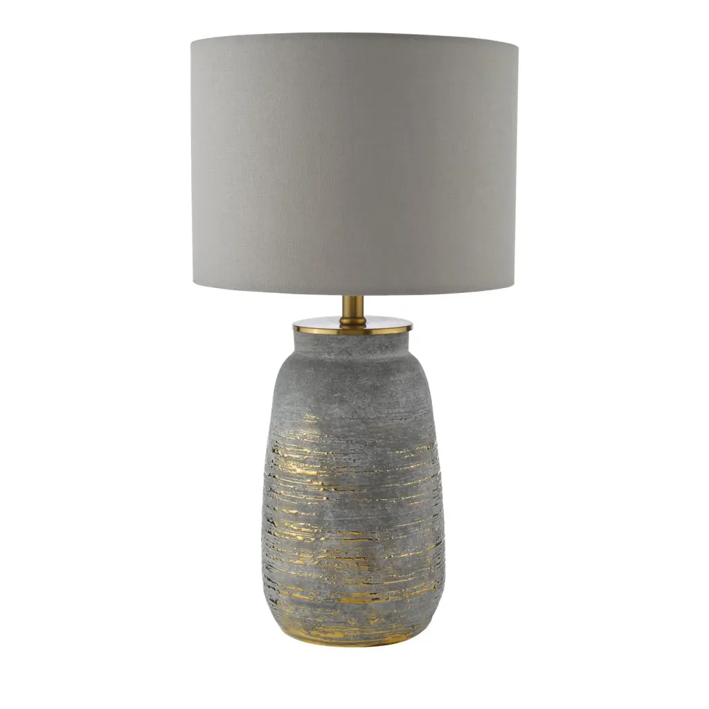 Creon Ceramic Grey & Brass Table Lamp C/W Shade