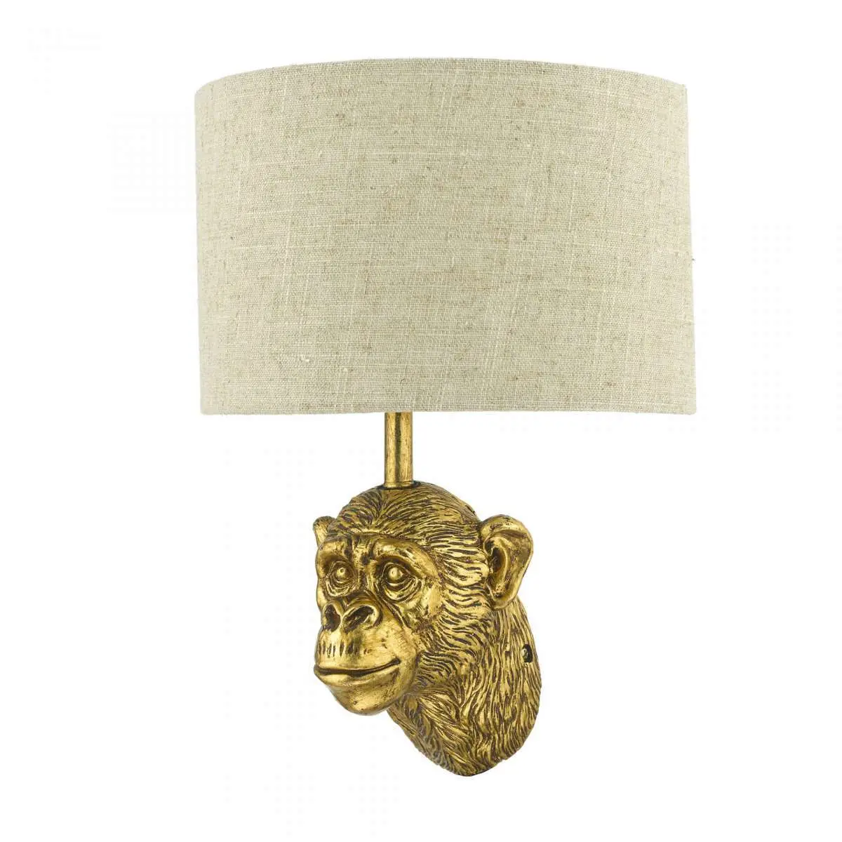 Raul Monkey Wall Light Gold C/W Natural Linen Shade