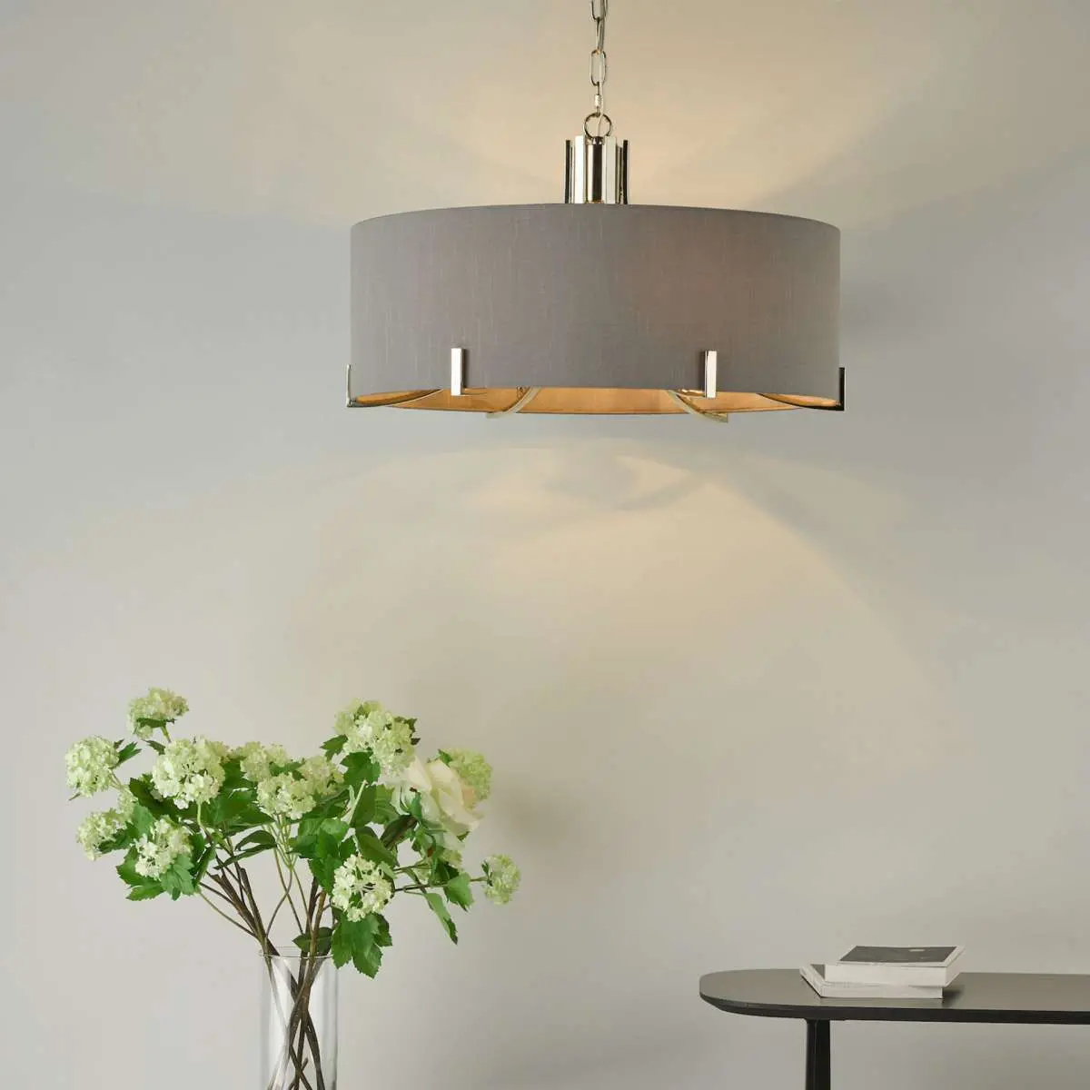Veyron 6 Light Pendant Polished Nickel With Grey Shade