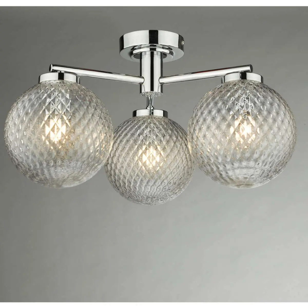 Wayne 3 Light IP44 Semi Flush Polished Chrome Glass