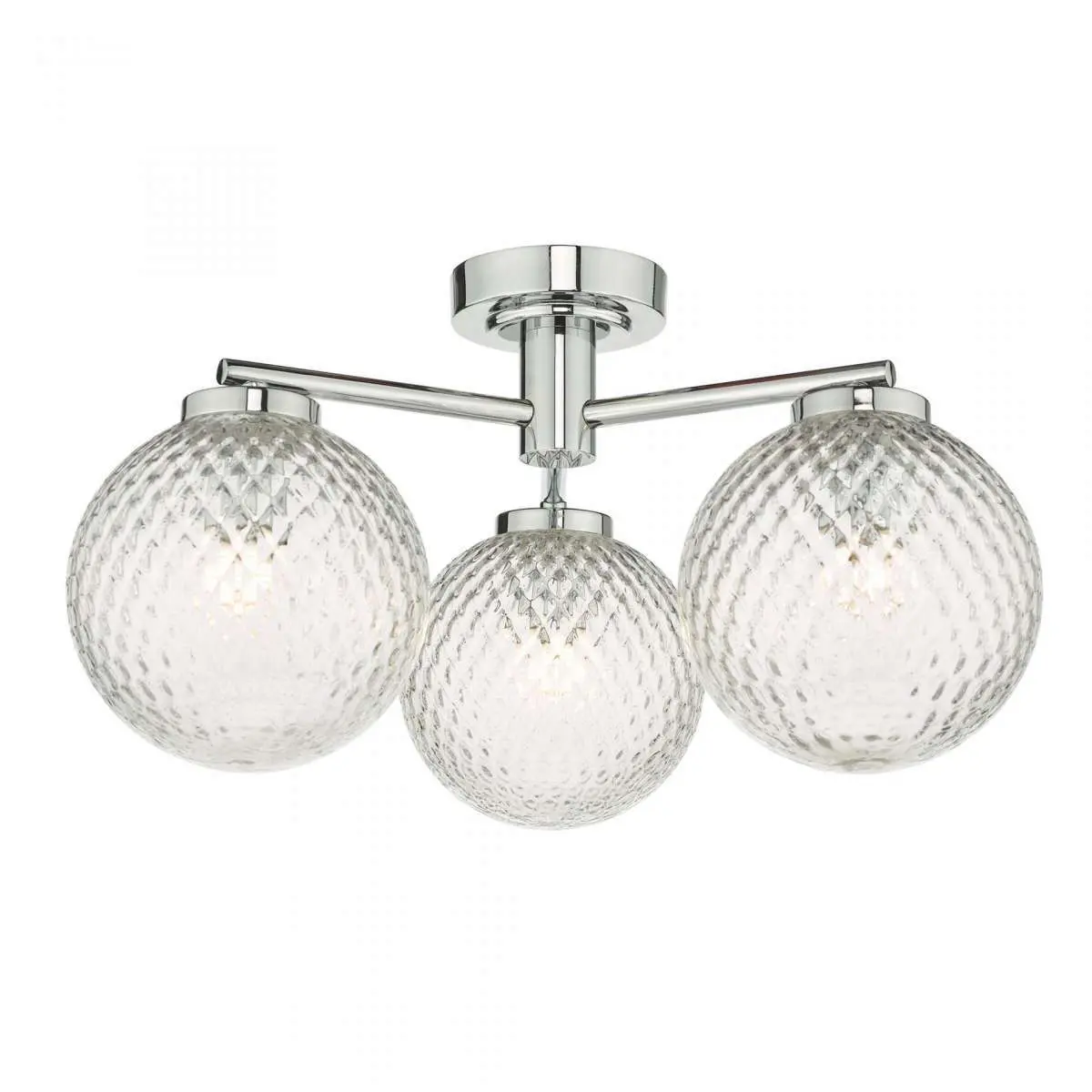 Wayne 3 Light IP44 Semi Flush Polished Chrome Glass