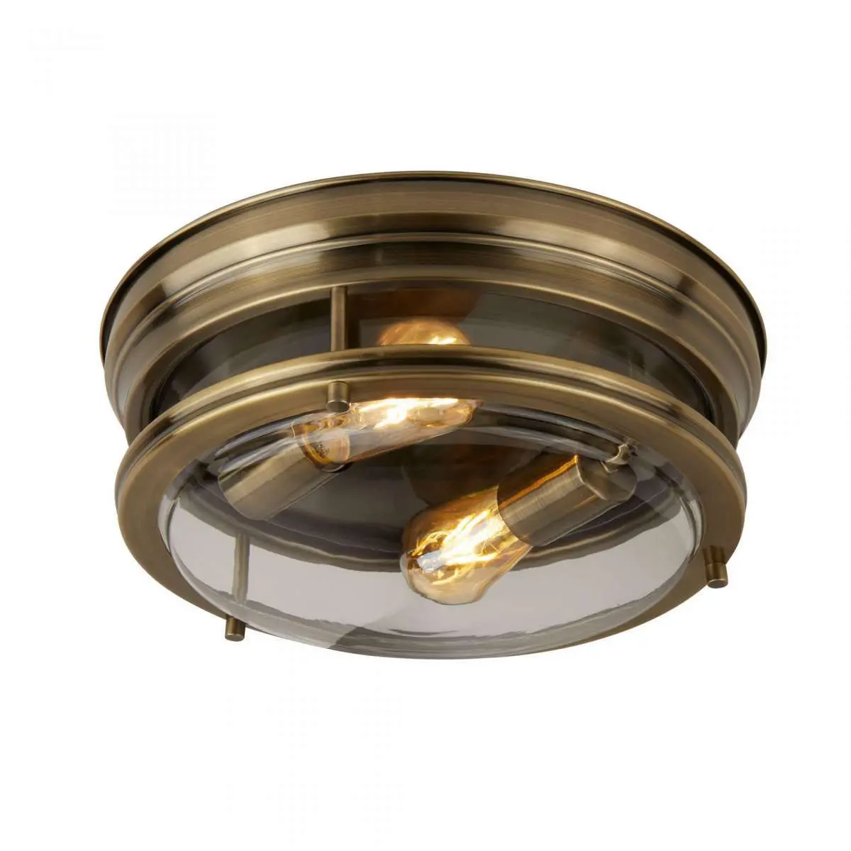Edinburgh 2 Light Flush Antique Brass Clear Glass IP44