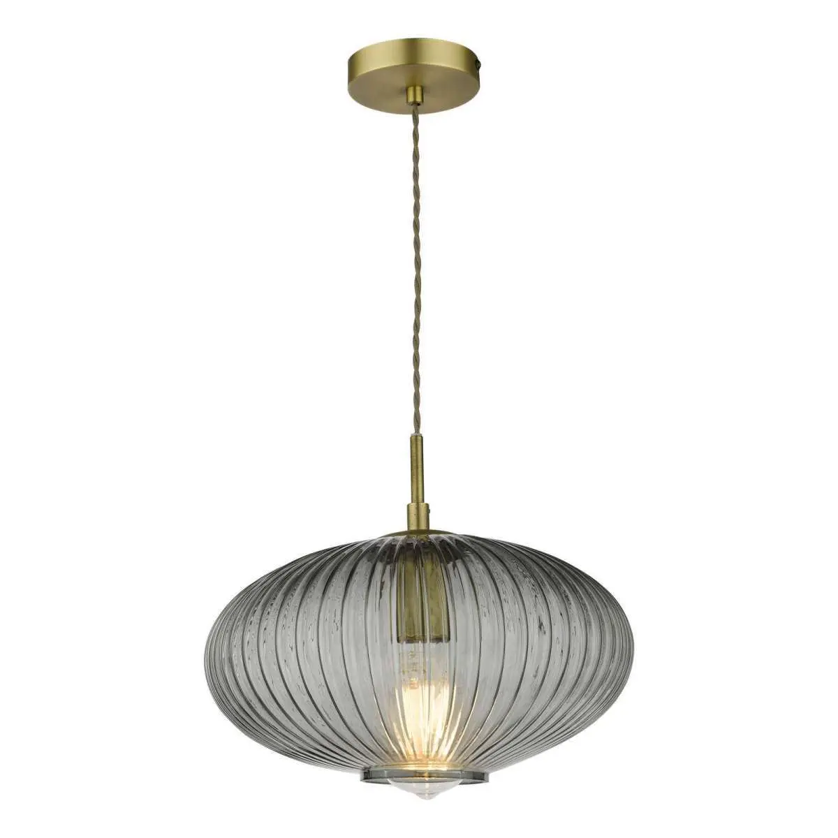 Edmond Single Pendant in Antique Brass & Smoked Ribbed Glass