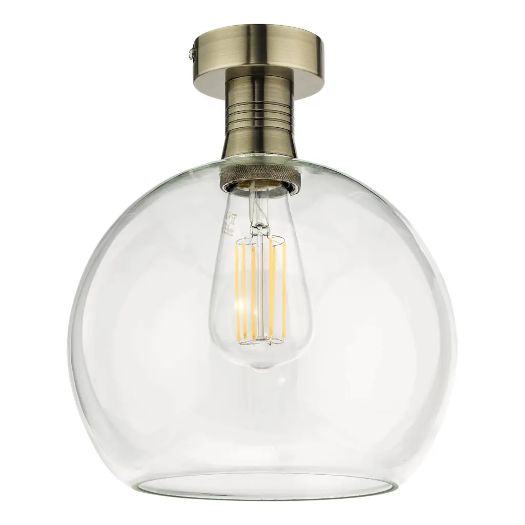 Emerson Antique Brass Semi Flush with Round Clear Glass
