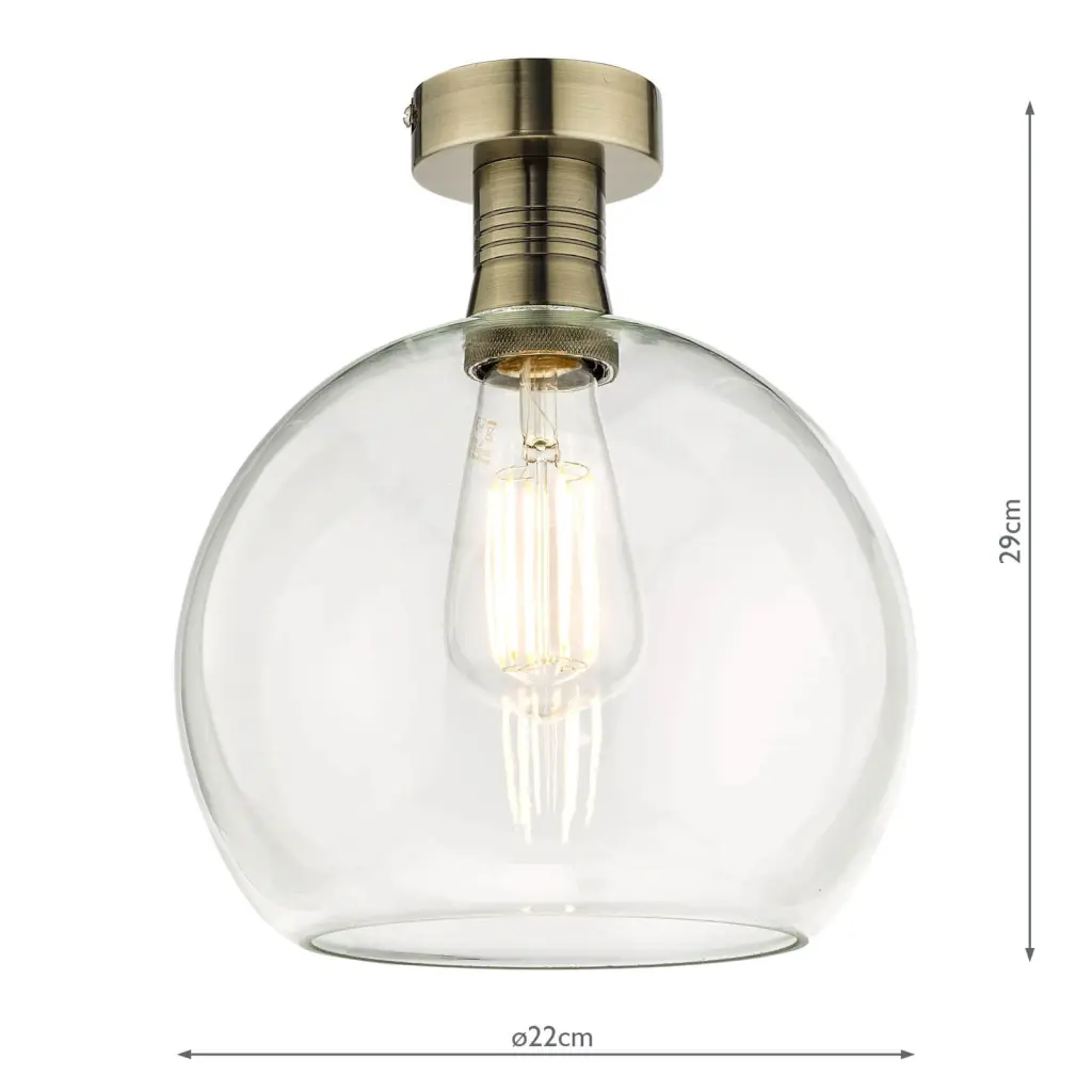 Emerson Antique Brass Semi Flush with Round Clear Glass