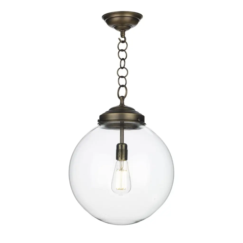 Fairfax Large Antique Brass & Clear Glass Pendant