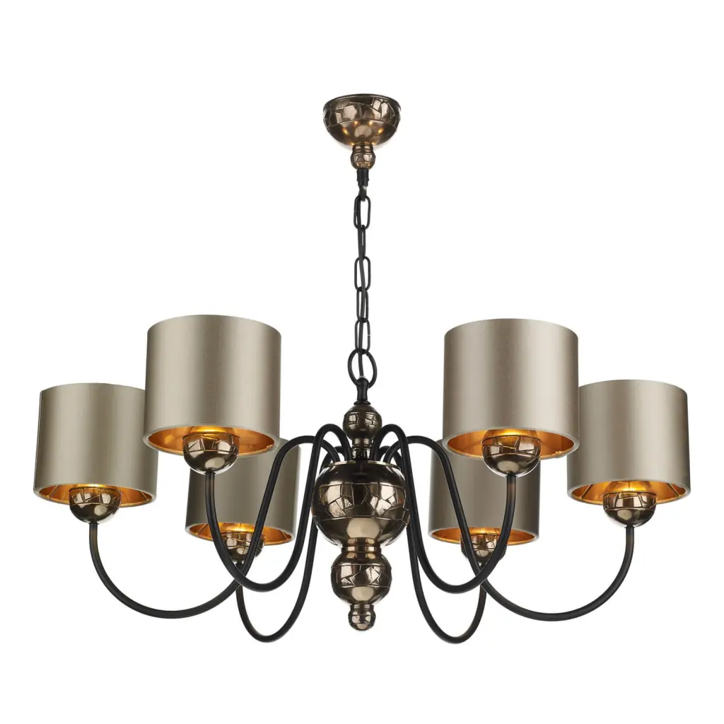 Garbo 6 Light Pendant Pewter complete with Bespoke Shades