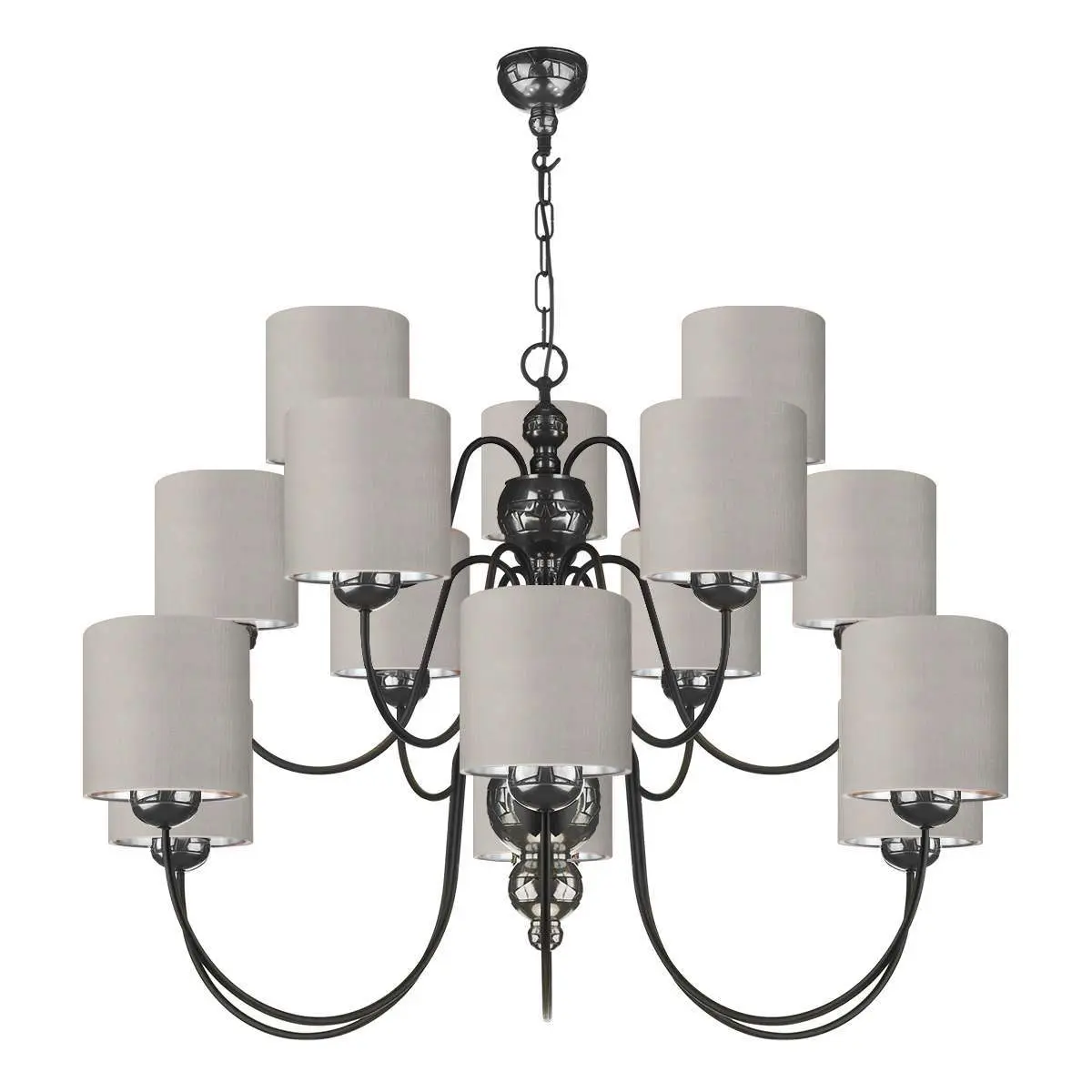 Garbo 15 Light Pendant Pewter complete with Bespoke Shades