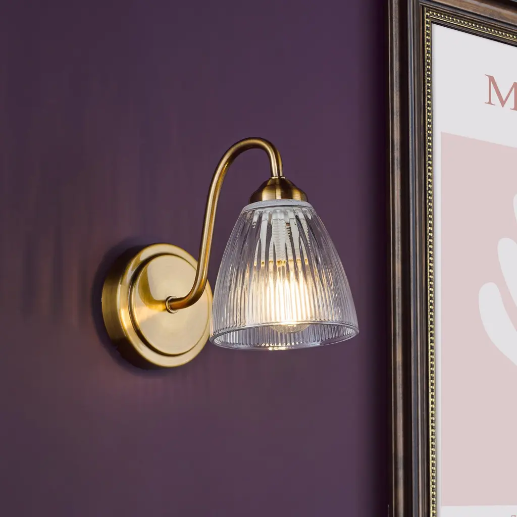 Glynis Wall Light in Bronze with Clear Ribbed Glass
