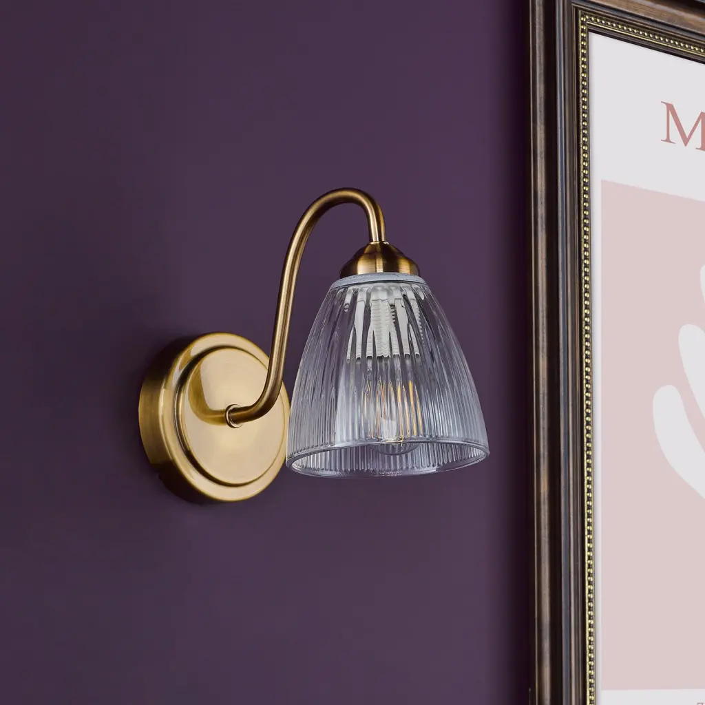 Glynis Wall Light in Bronze with Clear Ribbed Glass