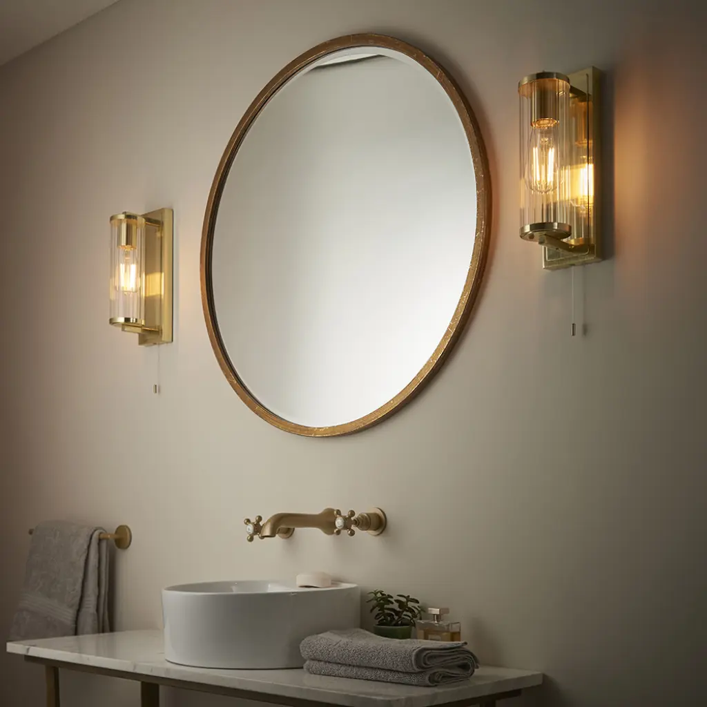 Piston Gold Wall Light with Ribbed Glass