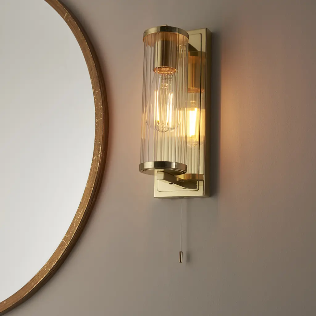 Piston Gold Wall Light with Ribbed Glass