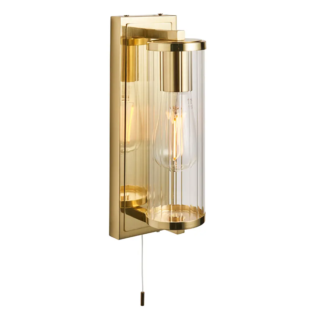 Piston Gold Wall Light with Ribbed Glass