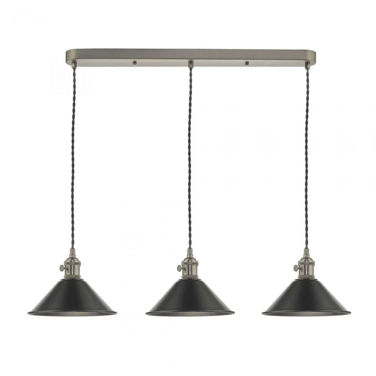 Hadano 3 Light Suspension in Antique Chrome With Antique Pewter Shades
